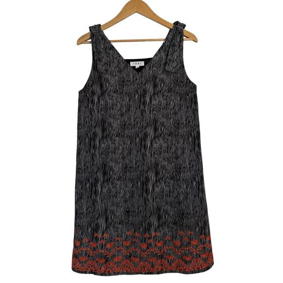 THML Women's Embroidered V-Neck Shift Mini Dress Pullover Size M Black Orange - Picture 2 of 9